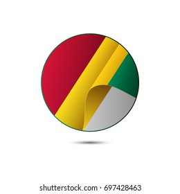 Guinea flag button with shadow on a white background. Vector illustration.