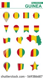 Guinea Flag Collection. Big set for design. Vector Illustration.