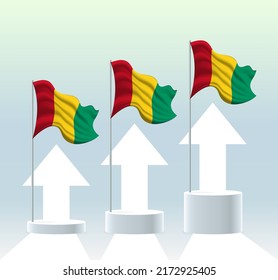 Guinea flag. The country is in an uptrend. Waving flagpole in modern pastel colors. Flag drawing, shading for easy editing. Banner template design.