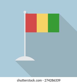 Guinea flag with flagpole flat icon with long shadow. Vector illustration EPS10