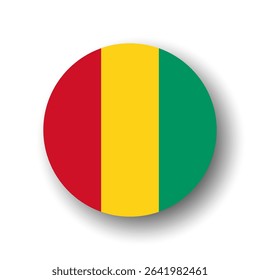 Guinea flag - flat vector circle icon or badge with dropped shadow.