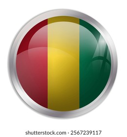 Guinea flag - glossy circle button displays a colorful flag representing a country cultural identity and heritage. The essence of national pride and unity.