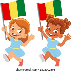 Guinea flag in hand. Children holding flag. National flag of Guinea vector