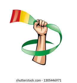 guinea flag and hand on white background. Vector illustration