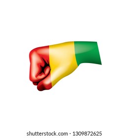guinea flag and hand on white background. Vector illustration