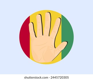 Guinea-Fahne mit Handstopp-Schild, Protest und Menschenrechtsidee, Vektorgrafik-Design, Protest in Guinea, Einschränkung oder verbotenes Emblem, Verletzung der Meinungsfreiheit, Krieg beenden