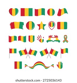 Ícone da bandeira da Guiné define vetor isolado em um fundo branco. Elemento de design gráfico da bandeira guineense. Bandeira da coleção de símbolos da Guiné. Conjunto de ícones da bandeira da Guiné em estilo plano