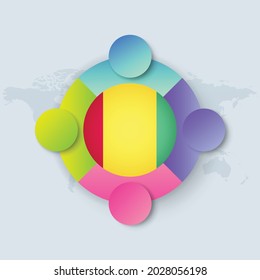 Guinea Flag with Infographic Design isolated on World map. Vector illustration.