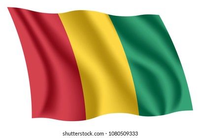 Guinea flag. Isolated national flag of Guinea. Waving flag of the Republic of Guinea. Fluttering textile guinean flag.