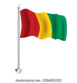 Bandera de Guinea. Bandera de ola realista aislada del país guineano en el flashpole. Ilustración vectorial.