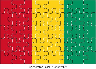 Guinea Flag Jigsaw Puzzle. Vector illustration. 40 pieces of puzzles.