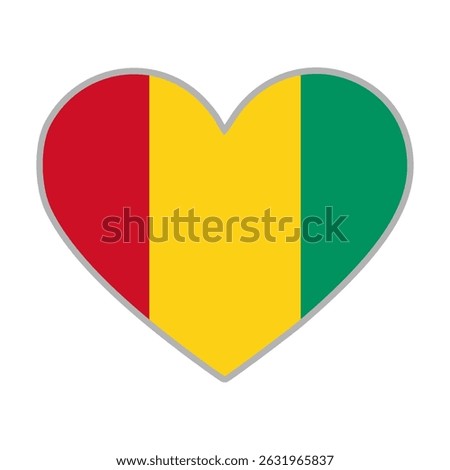 Guinea flag. Guinea love flag. Guinea flag in heart shape. Love symbol. Vector illustration