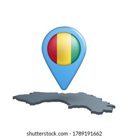 Anclaje del mapa de la bandera de Guinea en blanco