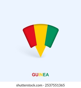 Diseño de puntero de mapa de bandera de Guinea con sombra. Ilustrador de Vector.