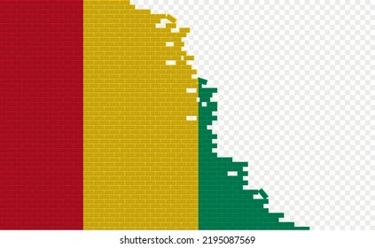 Guinea flag on broken brick wall. Empty flag field of another country. Country comparison. Easy editing and vector in groups.