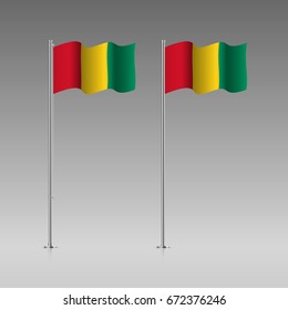 Guinea flag on the flagpole. Official colors and proportion correctly. High detailed vector illustration. 3d and isometry. EPS10