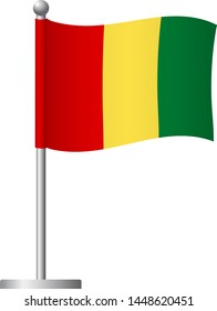 Guinea flag on pole. Metal flagpole. National flag of Guinea vector illustration