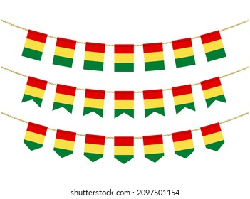 Guinea flag on the ropes on white background. Set of Patriotic bunting flags. Bunting decoration of Guinea flag