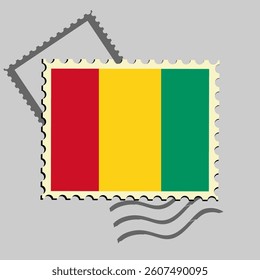 Guinea flag postage stamp. Isolated vector illustration on grey post stamp background