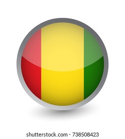 Guinea Flag Round Glossy Icon. Vector illustration.