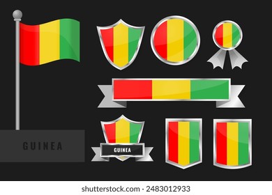 Guinea flag set. Collection of Guinea national emblems. Flat design of flags collection.