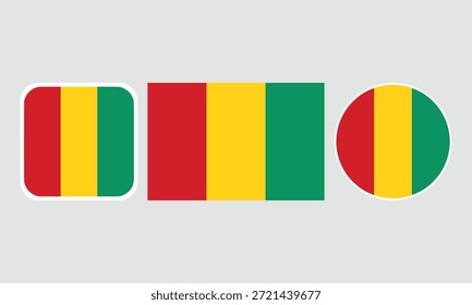 Conjunto de iconos de bandera de Guinea. Un conjunto de banderas en Formas cuadradas, rectangulares y redondas. Icono de la bandera. Colores estándar. Ilustración vectorial.