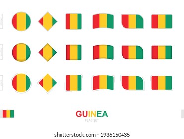 Guinea flag set, simple flags of Guinea with three different effects. Vector illustration.