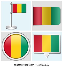 Guinea flag - set of various sticker, button, label and flagstaff