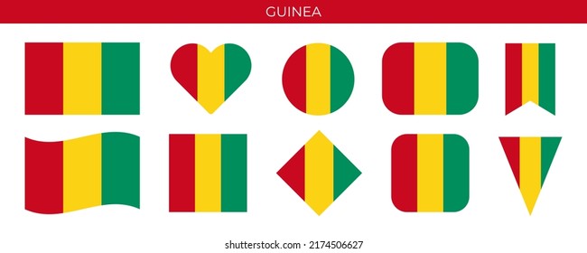 Guinea flag set. Vector illustration isolatedon white background