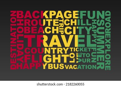 Guinea flag shape of travel keywords, travel concept, abroad vacation idea, simple flat design, Guinea flag mask on holiday words, tourism banner