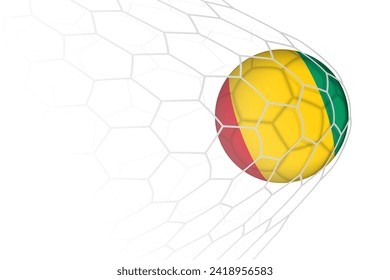 Guinea flag soccer ball in net. Vector sport illustration.