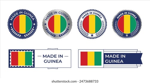 Sello de la bandera de Guinea. Hecho en sello aislado en fondo blanco. Símbolo, Vector, ícono, ilustración.