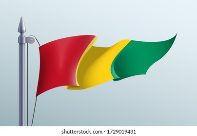 Guinea flag state symbol isolated on background national banner. Greeting card National Independence Day of the Republic of Guinea. Illustration banner with realistic state flag.