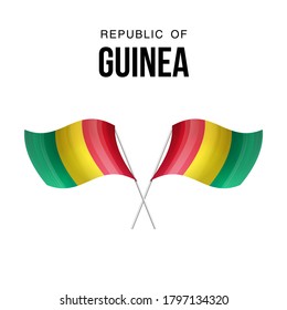 Guinea flag state symbol isolated on background national banner. Greeting card National Independence Day of the Republic of Guinea. Illustration banner with realistic state flag.