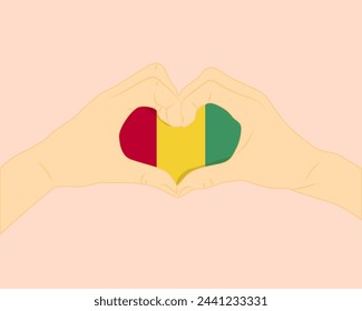 Guinea flag with two hands heart shape, express love or affection concept, support or donate to Guinea, hand heart love sign, vector design, patriotism and nationalism idea