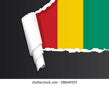 Guinea flag under ripped paper vector illustration.
