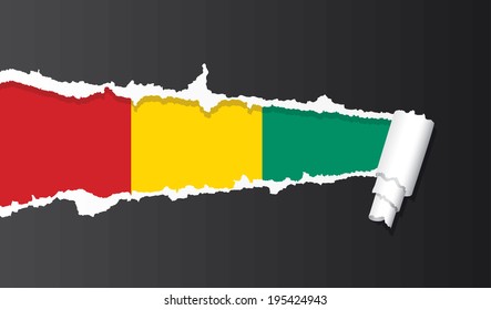Guinea flag under ripped paper vector illustration.
