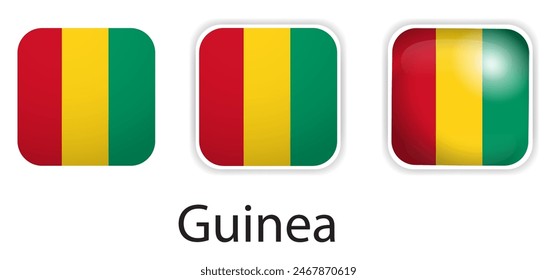 Guinea flag vector icons set in the shape of rounded square