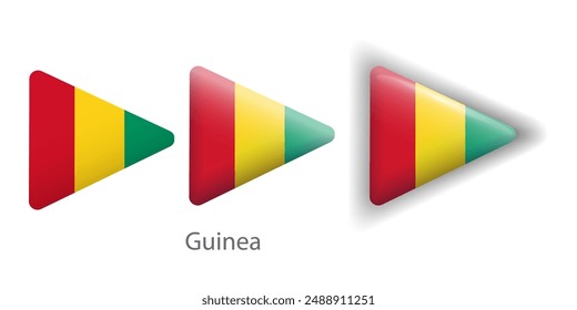 Guinea flag vector icons set in the shape of rounded triangle