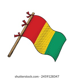 Guinea Flag Vector Illustration Drawn in Engraving Technique