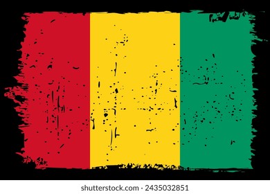 Guinea flag - vector flag with stylish scratch effect and black grunge frame.