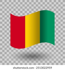 Vector de la bandera de Guinea. Fondo transparente aislado de la bandera ondulada de Guinea. Bandera de icono de símbolo de Guinea.