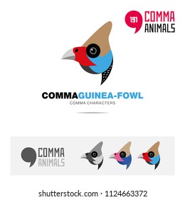 Guinea Fowl bird concept icon set and modern brand identity logo template and app symbol based on comma sign