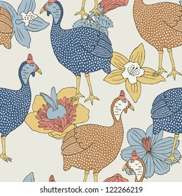 guinea fowl seamless pattern