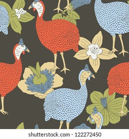 guinea fowl seamless pattern
