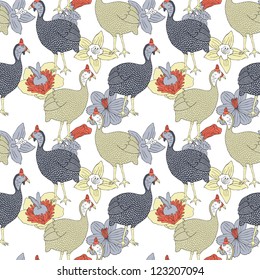 guinea fowl seamless pattern