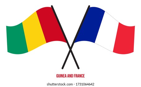 Guinea and France Flags Crossed And Waving Flat Style. Official Proportion. Correct Colors.