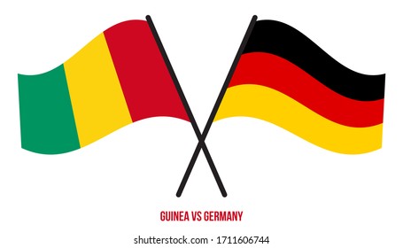Guinea and Germany Flags Crossed And Waving Flat Style. Official Proportion. Correct Colors.