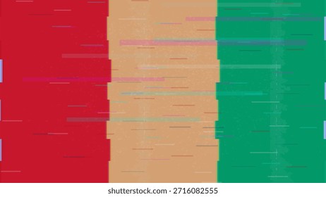 Vector Video de bandera de Guinea glitch, distorsión dividida RGB, ilustración de marco abstracto digital