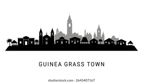 Guinea Grass Town Belize Skyline Vector Art.